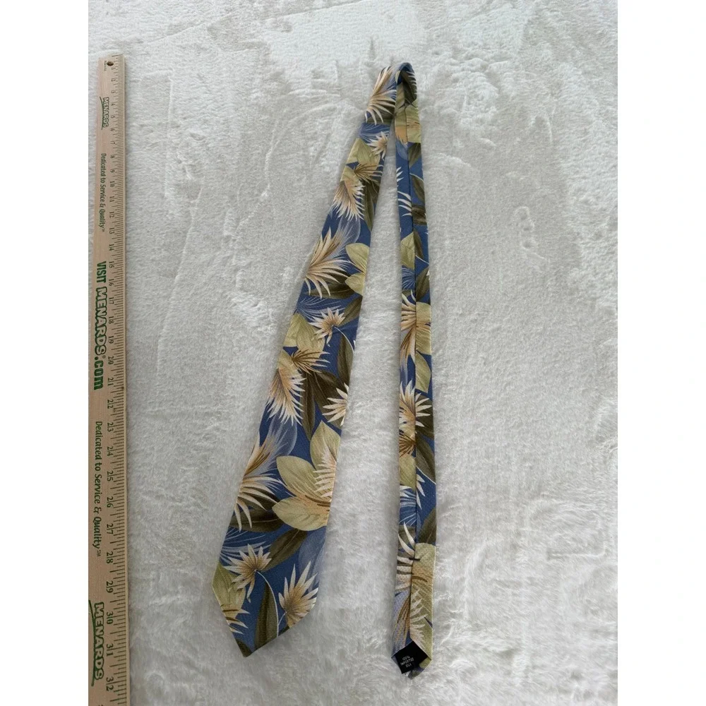 Oasis Mens Blue Tropical Palm Leaf Floral Silk Necktie Hawaiian Island Style‎